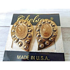 Vintage 1980s Earrrings Teardrop Shaped Gold Tone and Enamel